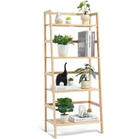 Vevor 4-laags bamboe ladderplank trapeziumvormig open boekenplank opbergrek vrijstaande bloemen- en plantenstandaard archiefplank ideaal voor badkamer slaapkamer kantoor studeerkamer