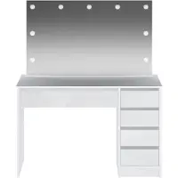 Vente-unique Kaptafel met LED-spiegel - 5 lades - Glanzend wit - JENEMI