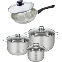 Fackelmann Set van 1 pan 24 cm roestvrij staal en deksel, 3 roestvrijstalen kookpotten 16, 20 en 24 cm Geneva