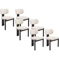 Vente-unique Set van 6 stoelen in tweekleurige, gestructureerde stof en zwart rubberhout - Crème en beige - WILANA
