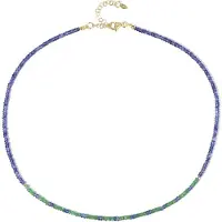 Cavill - Zilveren Halsketting - 925 Sterling Zilver Vermeil - Zambia Smaragd 5,216 ct & Blauwe Saffier 29,954 ct - Luxe Choker 45-50cm