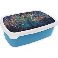 MuchoWow Broodtrommel Blauw - Lunchbox Kleurrijk - Boom - Magisch - Abstract - Brooddoos 18x12x6 cm - Brood lunch box - Broodtrommels voor kinderen en volwassenen