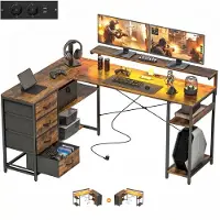 HOMCOM Gaming Bureau-Spaanplaat, staal-155L x 110B x 91,4H cm-Rustiek bruin