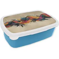 MuchoWow Broodtrommel Blauw - Lunchbox Explosie - Kleurrijk - Vormen - Abstract - Brooddoos 18x12x6 cm - Brood lunch box - Broodtrommels voor kinderen en volwassenen