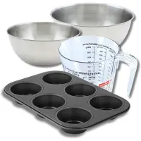 Zenker Bakkersset met muffinvorm 6 holtes 28 cm, 2 mengkommen, maatbeker en spatel