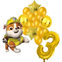 Amscan Paw Patrol Rubble ballonnen pakket - 64x81cm - 3 jaar - Folie Ballon set - Themafeest - Verjaardag - Ballonnen - Versiering - Helium ballon