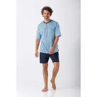 Hajo heren shortama blauw met ruit | Maat 60