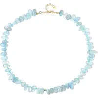 Cavill - 925 Sterling Zilver Halsketting - Aquamarijn 1,42 ct & Hematiet Goud 0,36 ct - Hemelsblauw Boho Chic - Verstelbaar