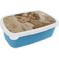 MuchoWow Broodtrommel Blauw - Lunchbox Vrouw - Goud - Abstract - Textuur - Brooddoos 18x12x6 cm - Brood lunch box - Broodtrommels voor kinderen en volwassenen
