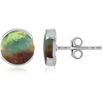 Cavill - 925 Sterling Zilver Oorbellen - 3,75 ct Garut Houtopaal - Ronde Cabochon - Elegant Indonesisch Design - 11 mm