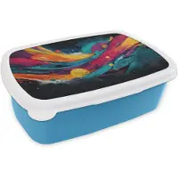 MuchoWow Broodtrommel Blauw - Lunchbox Banen - Golven - Kleurrijk - Abstract - Brooddoos 18x12x6 cm - Brood lunch box - Broodtrommels voor kinderen en volwassenen