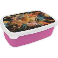 MuchoWow Broodtrommel Roze - Lunchbox Explosie - Verfstructuur - Goud - Abstract - Brooddoos 18x12x6 cm - Brood lunch box - Broodtrommels voor kinderen en volwassenen