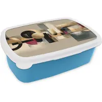 MuchoWow Broodtrommel Blauw - Lunchbox Abstract - Vormen - Beige - Texturen - Brooddoos 18x12x6 cm - Brood lunch box - Broodtrommels voor kinderen en volwassenen