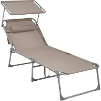 Songmics Grote ligstoel met dak, Taupe