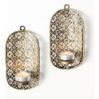 Home Collection Metalen kandelaar wandkandelaar set van 2 antiek goud H 19cm