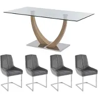 Vente-unique Set van tafel MELODIE II + 4 stoelen BERLONA - Transparant en grijs