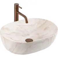 REA - Opzetwastafel Amelia Kallisto 48 Sanitair Keramiek, Beige, Imitatiesteen, Ovaal - 48 x 34,5 x 13,5 cm