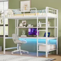 OKWISH Hoogslaper 90x200 - Enkelbed Voor Jongeren Met USB- & Stroomaansluiting - Metaal - Wit