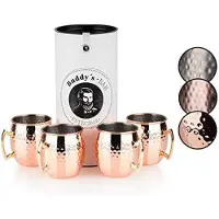 Buddy's Moscow Mule Bekers - Cocktailglazen - Set van 4 Koperen Bekers - RVS met Koperen Coating - Met Geschenkverpakking - 500 ml