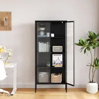 En.casa Vitrinekast Vinterhavn metalen opbergkast 180x80x35 cm zwart []