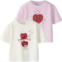 Name it Shirt 'NMFBswet' lichtgeel / rosa / karmijnrood / wit