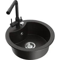 Mexen Diego granieten spoelbak met 1 bak met Duero keukenkraan, zwart/goud metallic - 6512-75-671600-70