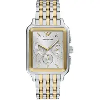 Emporio Armani quartz goud heren horloge met zilverkleurige & roestvrij stalen band