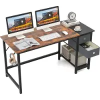 Costway Bureau met 2 laden, 140 cm lange computertafel met hoofdtelefoonhaak en opbergvak, bureautafel, grote pc-tafel, werktafel voor kantoor, thuis