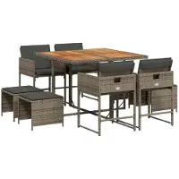vidaXL - 9-delige - Tuinset - met - kussens - poly - rattan - grijs