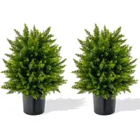 Costway Set van 2 kunstplanten 55 cm, ceder buxusboom, kunstboom met pot, kunstmatige decoratieve plant, groene planten, kamerplant voor thuis en kantoor, groen