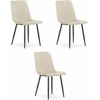 Leobert Set van 3 Eetkamerstoelen TURIN Beige – Velvet Bekleding, Modern, Ergonomisch Design, Zwarte Metalen Poten, Max. 120 kg