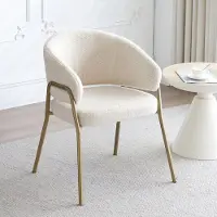 MODFU Eetkamerstoel per stuk, gestoffeerd met fleece, witte zitting, gouden metalen poten, modern ontwerp