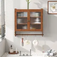 OKWISH Opbergkast 63cmL*60cmW*18cmH van massief hout en MDF, met glas, met deuren en planken, bruin