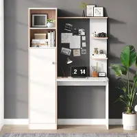 Merax Bureau/werktafel met opbergfunctie - open rek boven - kantoordesign - wit en houtkleur - 123,5x45x168,5 cm