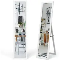 Costway Staande spiegel, 155 x 37 cm grote spiegel met houten frame, houten spiegel vrijstaand, moderne wandgemonteerde vloerspiegel voor slaapkamer, woonkamer en ingang