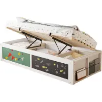 Merax Kinderbed 90x200 cm - Houten Lattenbodem - Bed met Opbergruimte met Hydraulisch Mechanisme - Boekenvak Links Rechts Monteerbaar - Krijtbord en Vilten Bord - Wit - Zonder Matras