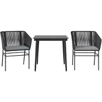 vidaXL 3-delige tuinset met kussens, zwart, polyrotan, glas