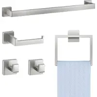Vevor Badkameraccessoireset van roestvrij staal 304 (5-delig) inclusief handdoekhouder &amp; handdoekhouder (vierkante ring) &amp; 2 haken &amp; toiletrolhouder