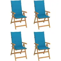 Syfax Inklapbare stoelen 4 st met blauwe kussens massief teakhout