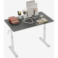 Merax In Hoogte Verstelbaar Bureau 100×60 cm – Zit-Sta Bureau met Handslinger – Stevig Metalen Frame – Werktafel voor Studiekamer en Werkruimte – Grijs