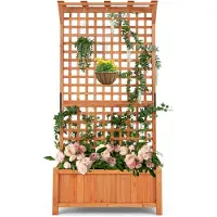 Costway Bloembak met latwerk en dak, dennenhout, verhoogd bloembed met rankrooster en drainagegaten, tuinspalier voor klimplanten, rankkast, klimhulp, tuin, terras, 90 x 44,5 x 183,5 cm