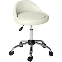 Merax Rollende Werkkruk / Salonkruk – In Hoogte Verstelbaar 63-83 cm – 360° Draaibaar – Kunstleer – Wit