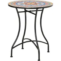 MODFU Ronde Tuintafel Ø60x71 cm – Metalen Frame met Keramische Mozaïek, Multicolor – Weerbestendig & Stevig – Geschikt voor Tuin, Balkon of Terras – Modern Design