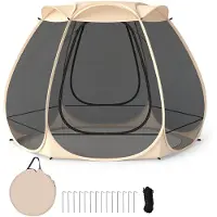 Costway Pop-up tent voor 4-6 personen, opvouwbare outdoor campingtent met rondom mesh en draagtas en zonnedak, strandtent voor tuin, terras, achtertuin