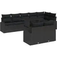 vidaXL Tuinset met 9 delen, zwart, van polyrotan