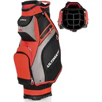 Costway Golftas, Lichtgewicht en Draagbare Golfkar Tas met 14 Manieren Volledige-Lengte Top Verdelers, 7 Zakken met Ritssluiting, Regenkap, Schouderriem, PVC Handvat, Paraplu Houder (Zwart + Rood)