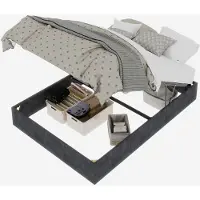Merax Gestoffeerd Bedframe 140x200 Modern Design Fluwelen Stof Metalen Frame Opbergfunctie Grijs