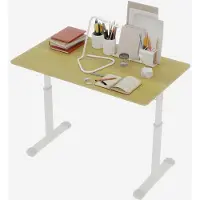 Merax In Hoogte Verstelbaar Bureau 100×60 cm – Zit-Sta Bureau met Handslinger – Stevig Metalen Frame – Werktafel voor Thuiswerkplek en Studiekamer – Houtkleur met Wit