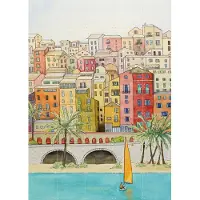 IXXI Sailing off the coast of a major city, Natalie Bruns - 100 x 140 cm - Grote wanddecoratie en posters - Illustraties, Speels, Aquarel, Kleurrijk