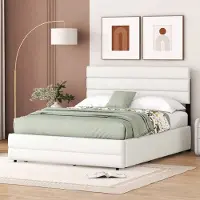 MODFU Bedframe 140x200 cm – linnen beige – met uitschuifbed en 2 ruime laden – dagbed met logeerfunctie